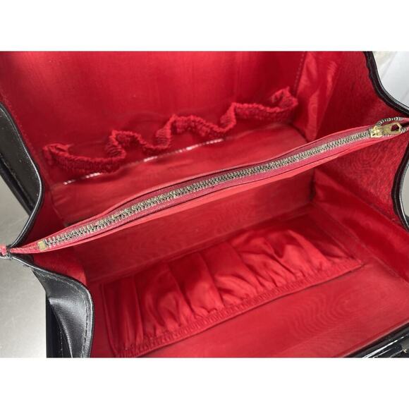 Vintage Black Patent Leather Structured Handbag Box Satchel With Lock 60s 50s - Picture 7 of 9